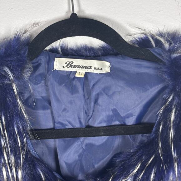 Navy Blue & White Faux Fur Jacket Cardigan Banana U.S.A. Size M Pre-Loved - Picture 7 of 14